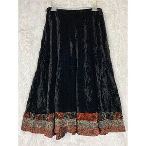 VTG Lucia Lukken Broomstick Black Velour and Patchwork Maxi Skirt Size L USA